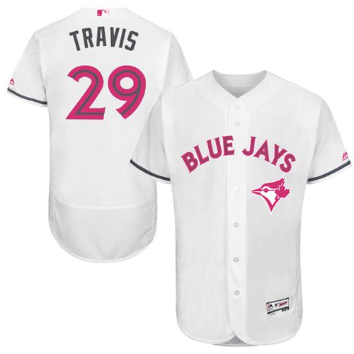 Blue Jays #29 Devon Travis White Flexbase Authentic Collection Mother's Day Stitched MLB Jersey - Click Image to Close